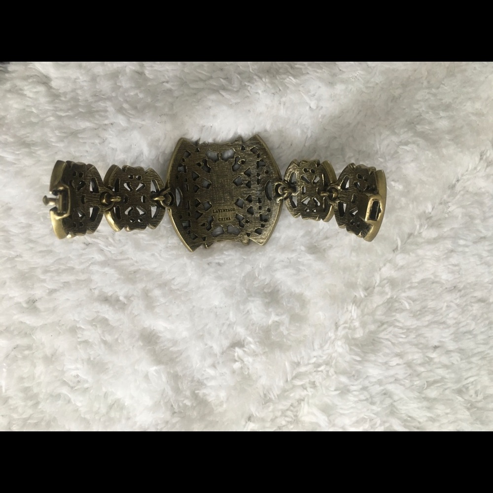 LaVintage Antique Brass Swarovski Cuff Bangle - Picture 9 of 9